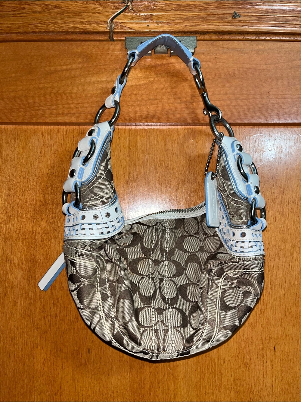 Vintage Coach Y2K Signature SoHo Braided Mini Canvas Hobo Shoulder Bag Sky Blue